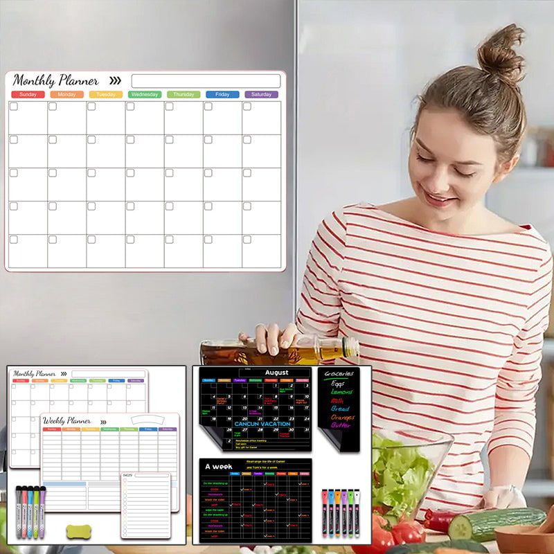 🗓️ Magnetic Dry-Erase Fridge Calendar Set – Family Planner & Grocery List