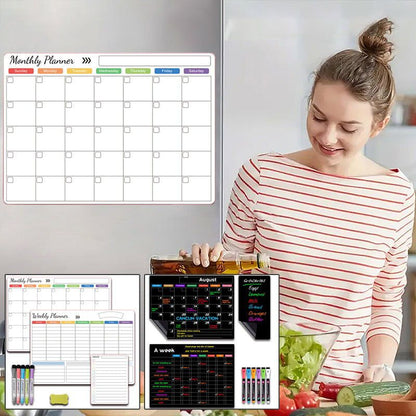 🗓️ Magnetic Dry-Erase Fridge Calendar Set – Family Planner & Grocery List