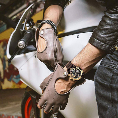 ⏱️ Men’s Industrial Dual-Time Watch – Vintage Leather Strap & Multi-Function Dial