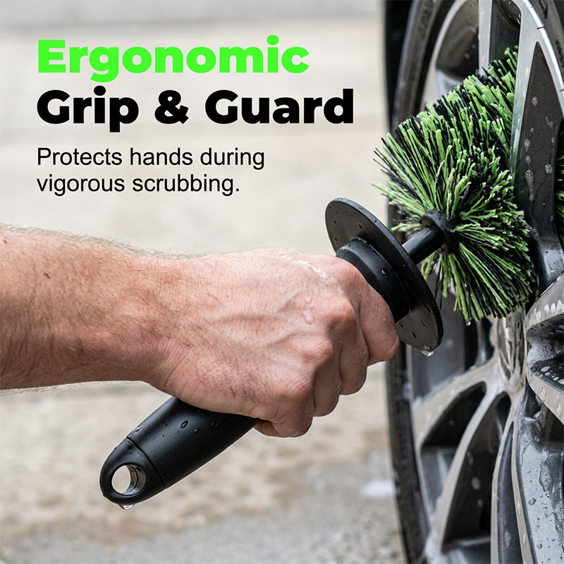 🧼Wheel Barrel Cleaning Brush – Deep Reach Microfiber for Rims, Calipers & Engine Bay – Scratch-Free Soft Bristles, Ergonomic Grip + Knuckle Guard – Includes Storage Box