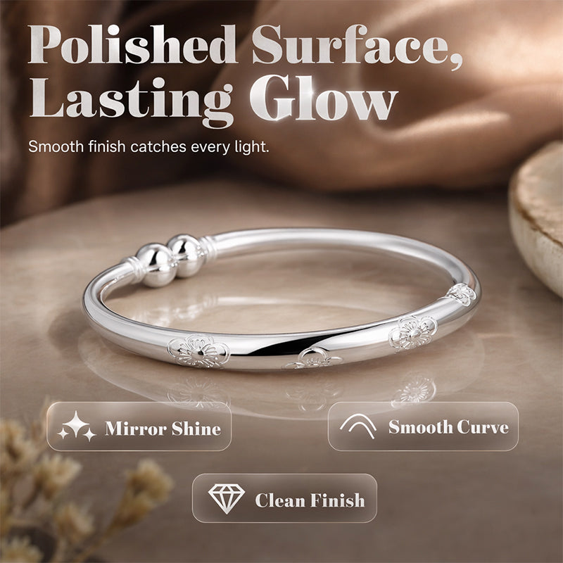 🌸 Retro Floral Silver Plated Open Cuff Bangle Bracelet ✨