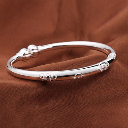 🌸 Retro Floral Silver Plated Open Cuff Bangle Bracelet ✨