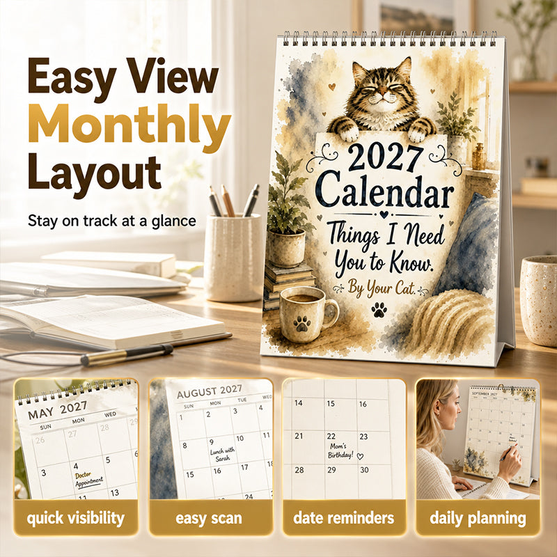 🐱 2027 Funny Cat Wall Calendar - Watercolor Humor Cat Art Monthly Planner 📅