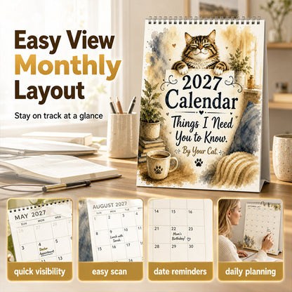 🐱 2027 Funny Cat Wall Calendar - Watercolor Humor Cat Art Monthly Planner 📅
