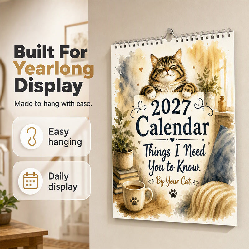 🐱 2027 Funny Cat Wall Calendar - Watercolor Humor Cat Art Monthly Planner 📅