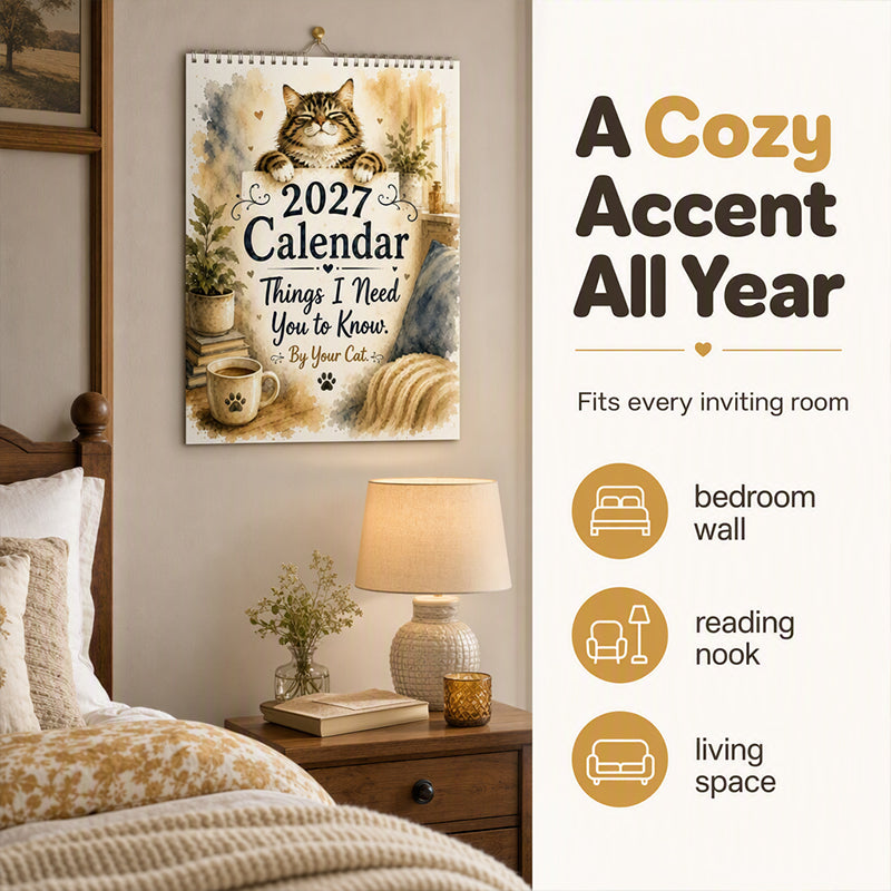🐱 2027 Funny Cat Wall Calendar - Watercolor Humor Cat Art Monthly Planner 📅