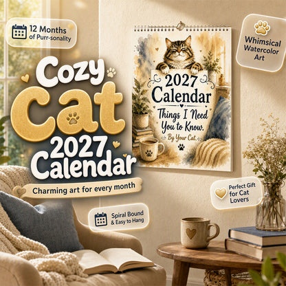 🐱 2027 Funny Cat Wall Calendar - Watercolor Humor Cat Art Monthly Planner 📅