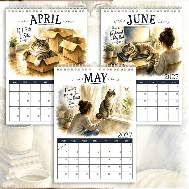 🐱 2027 Funny Cat Wall Calendar - Watercolor Humor Cat Art Monthly Planner 📅