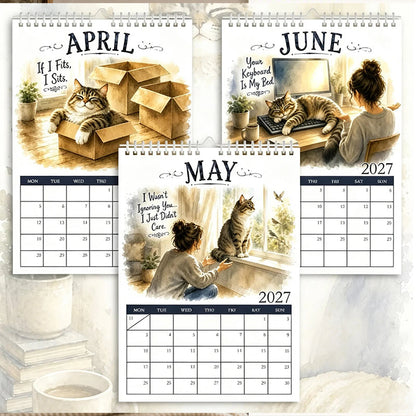 🐱 2027 Funny Cat Wall Calendar - Watercolor Humor Cat Art Monthly Planner 📅