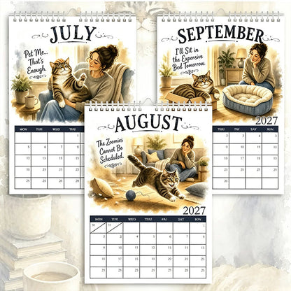 🐱 2027 Funny Cat Wall Calendar - Watercolor Humor Cat Art Monthly Planner 📅