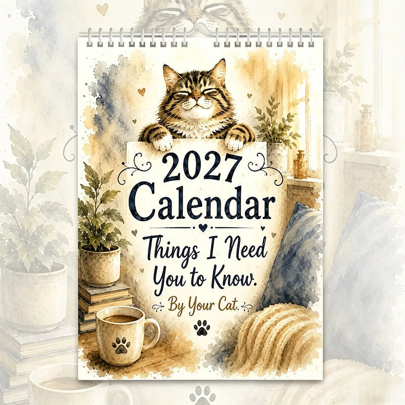 🐱 2027 Funny Cat Wall Calendar - Watercolor Humor Cat Art Monthly Planner 📅