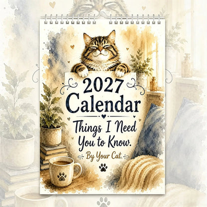 🐱 2027 Funny Cat Wall Calendar - Watercolor Humor Cat Art Monthly Planner 📅