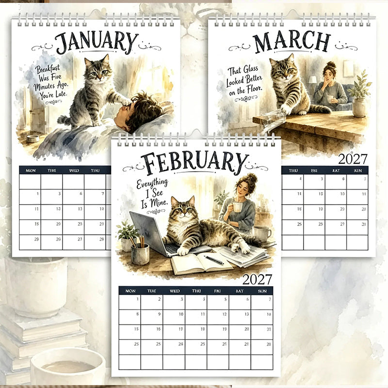 🐱 2027 Funny Cat Wall Calendar - Watercolor Humor Cat Art Monthly Planner 📅