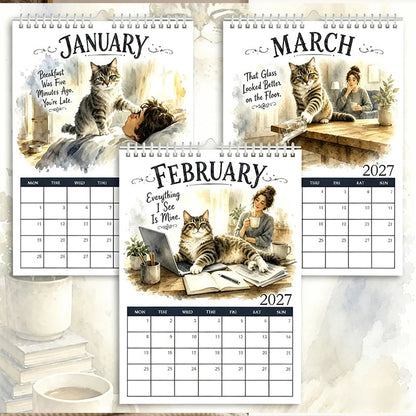 🐱 2027 Funny Cat Wall Calendar - Watercolor Humor Cat Art Monthly Planner 📅
