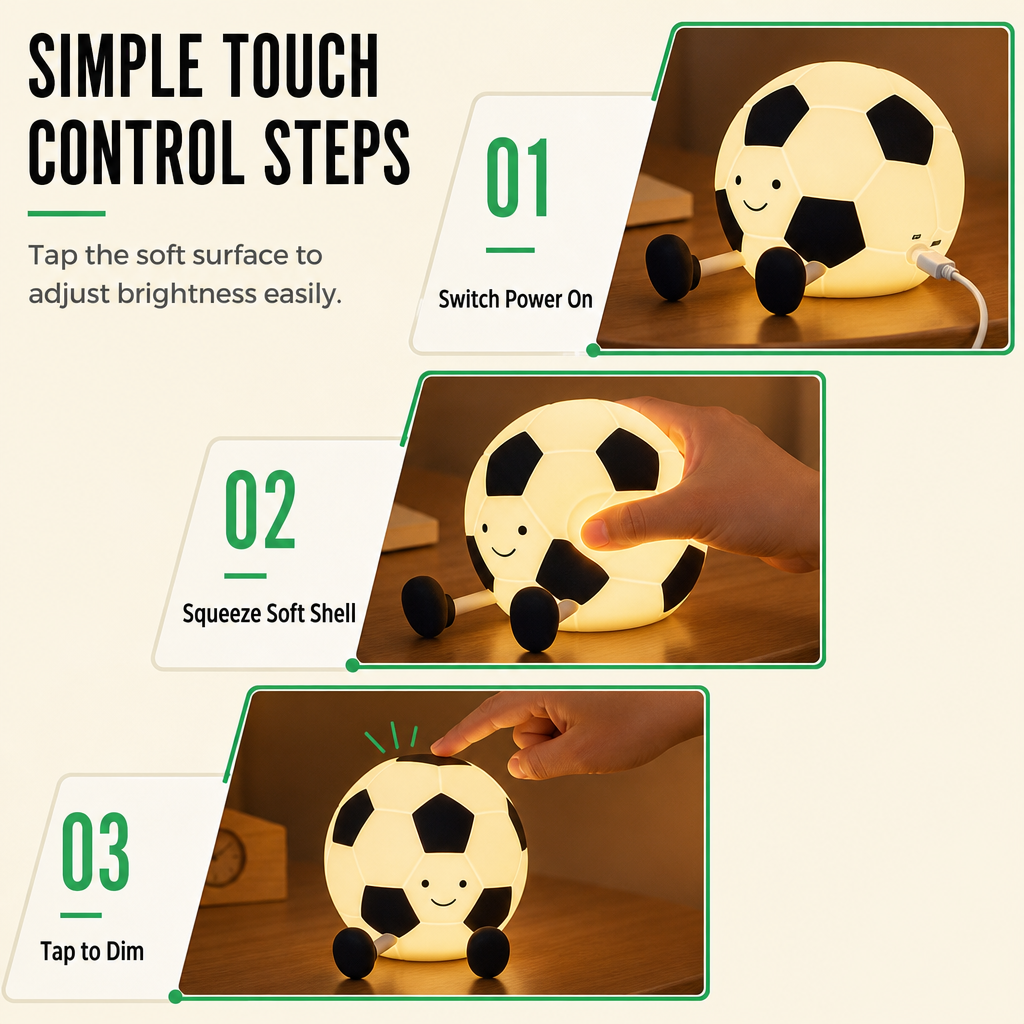 ⚽ Cute Soccer Silicone Tap Night Light Soft LED Lamp 💡
