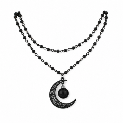 🖤 Gothic Crescent Moon Black Crystal Layered Necklace 🌙