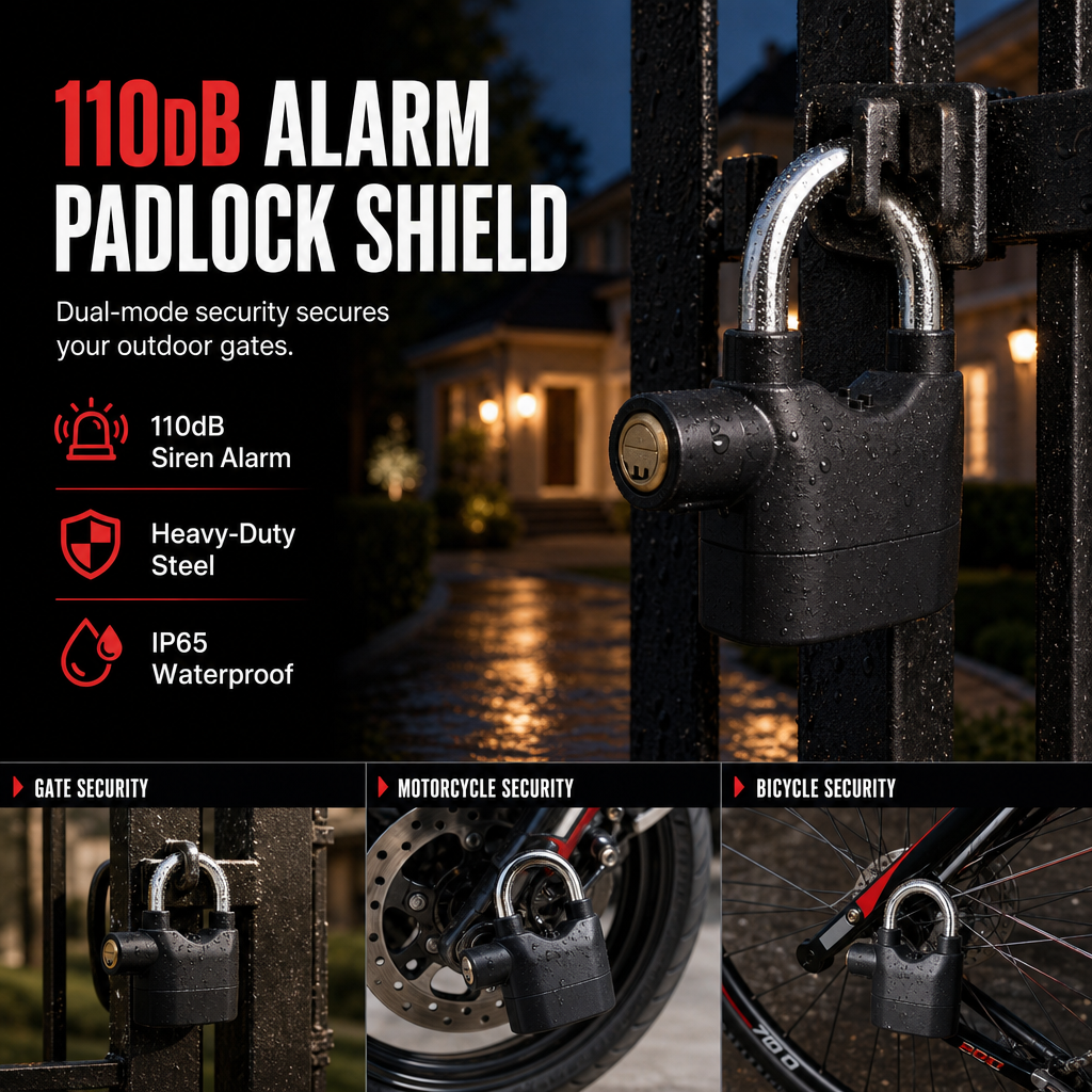 🔒 Heavy Duty 110dB Alarm Padlock Waterproof Lock 🚨