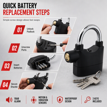 🔒 Heavy Duty 110dB Alarm Padlock Waterproof Lock 🚨
